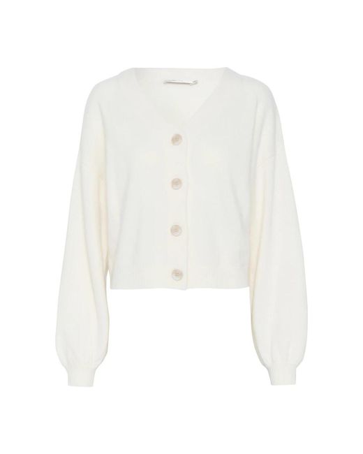 Gestuz Truien & Vesten ,Wol Elegante Wollen Cardigan Met Pofmouwen in het White