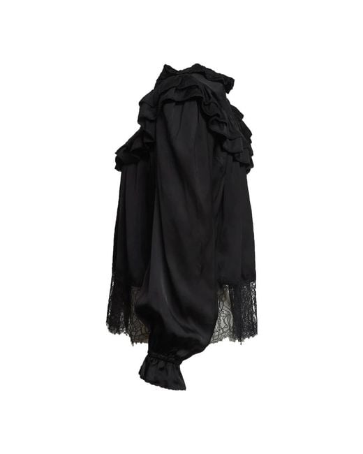 Self-Portrait Black Lace Trim Casual Blouse