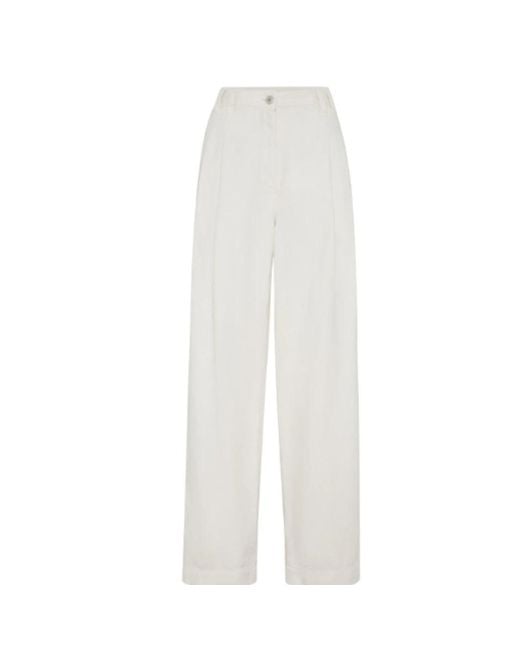 Pantaloni bianchi in cotone e lino di Brunello Cucinelli in White