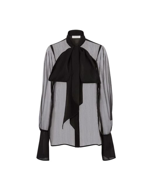 Nina Ricci Zwarte Zijden Blouse Met Strikkraag in het Black
