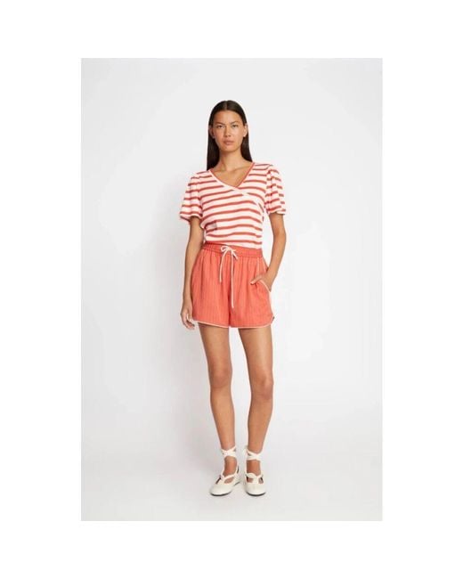 Munthe Red Gestreiftes Bio-Baumwoll-T-Shirt Mit Wickel-Effekt