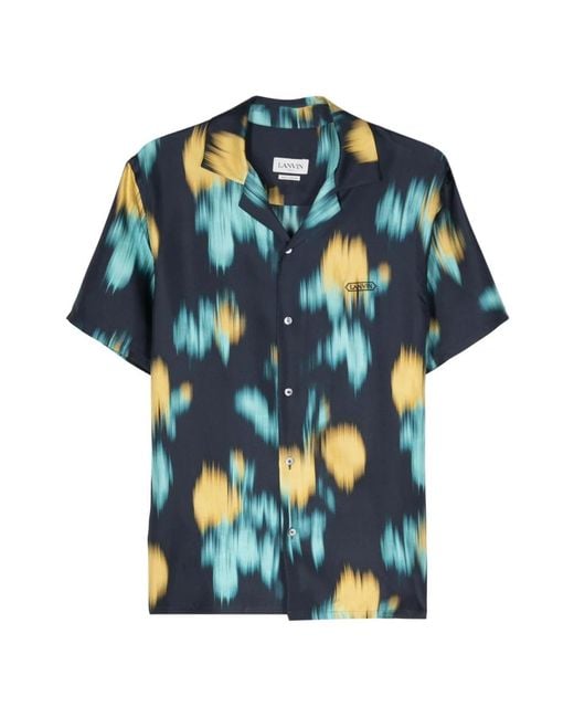 Lanvin Abstract-Pattern Silk Shirt in het Blue voor heren