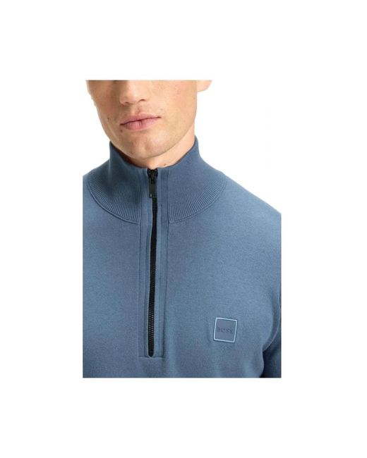 HUGO Truien & Vesten ,Blauw ,Katoen Kanobix Half Zip Sweater in het Blue voor heren
