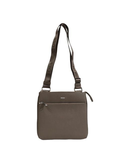 HUGO Leder Schultertasche Taupe in Brown für Herren