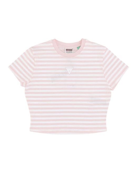 Guess Pink Gestreiftes Crop Tee Baumwolle Blush