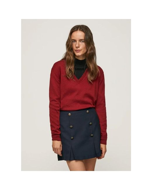 Pepe Jeans Red V-Neck Knitwear