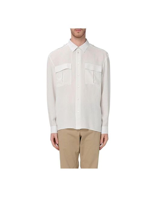 Saint Laurent Gestreiftes Seiden-Casual-Hemd in White für Herren