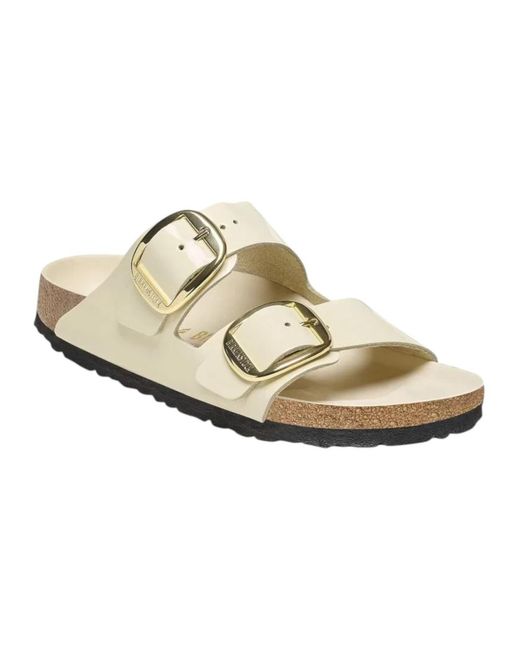 Sandalias Clásicas De Cuero Con Hebilla Grande, Mujer, Talla Birkenstock de color White