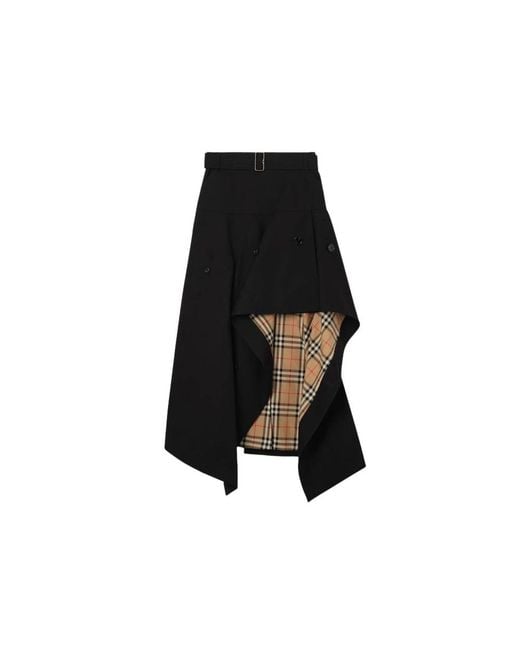 Burberry Black Gabardine Asymmetric Trench Skirt