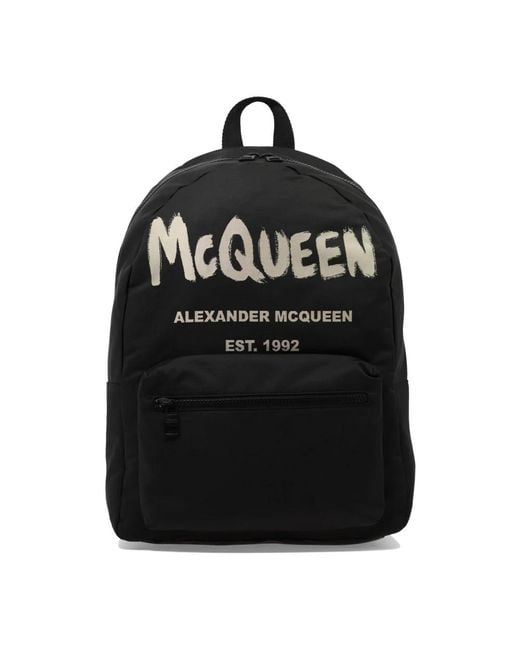 McQueen Black Graffiti Logo Backpack for men