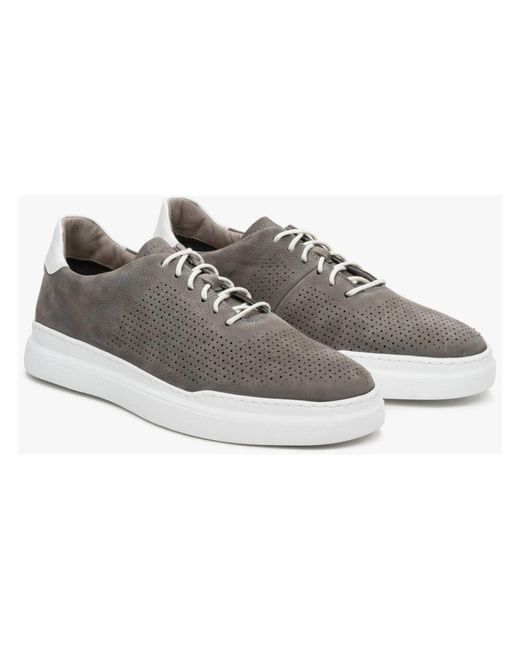 ESTRO Graue Nubuk Low-Top Sneakers Für Den Sommer in Gray für Herren