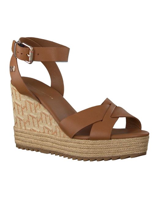 Tommy Hilfiger Sandalen Th Raffia High Wedge in het Bruin - Lyst