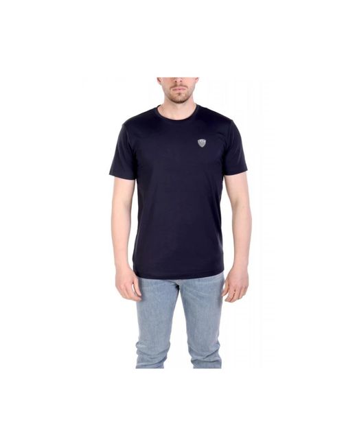 EA7 Tops ,Blauw ,Premium Shield Viscose-Blend T-Shirt Met Ronde Hals in het Blue voor heren