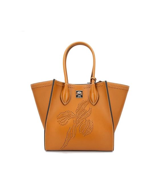 Ermanno Scervino Brown Blumenbestickte lederhandtasche