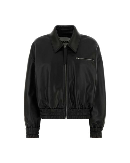 Jil Sander Leren Bomberjack in het Black