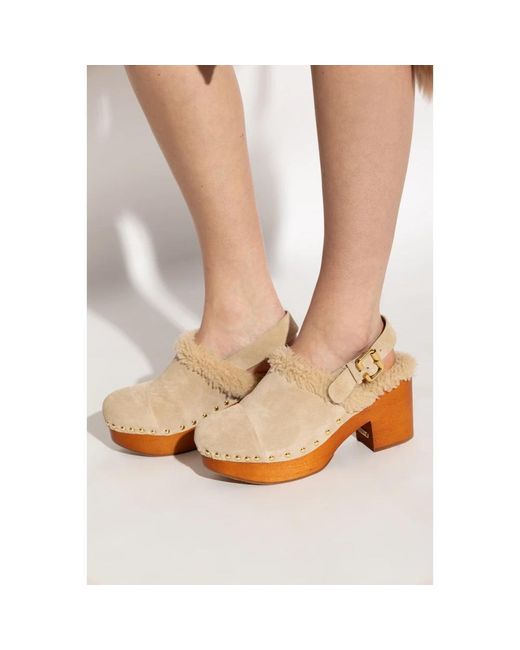 Chloé Schoenen ,Leer Jeannette Clogs Met Hak in het Natural
