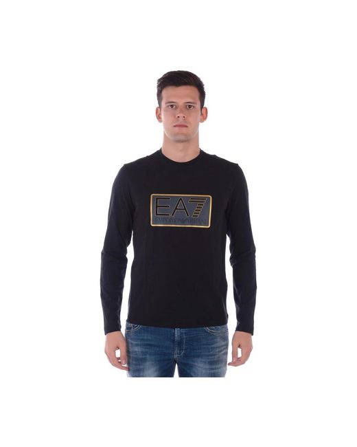 EA7 Tops ,Zwart ,Katoen Cozy Knit Sweater Pullover in het Blue voor heren