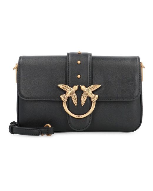 Pinko Black Mini Slouchy Leder Schultertasche Mit Love Birds Schnalle