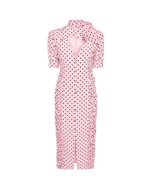 Alessandra Rich Pink Seidenkleid mit polka dots und schleifenkragen