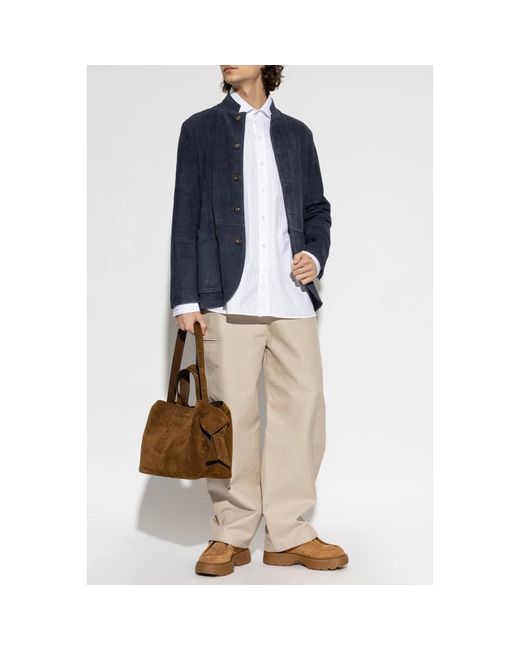 Eleventy Blue Leather Jackets for men