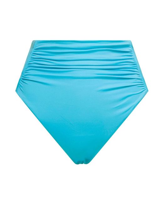 Slip bikini turchese con arricciature e vita alta di Self-Portrait in Blue