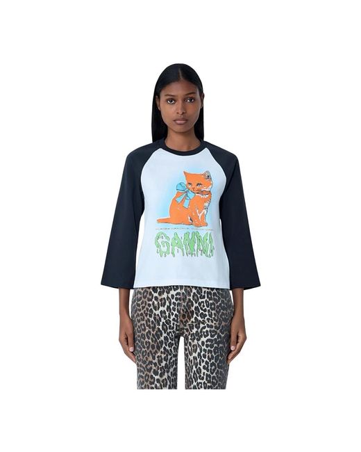 Ganni Blue Long Sleeve T-Shirts