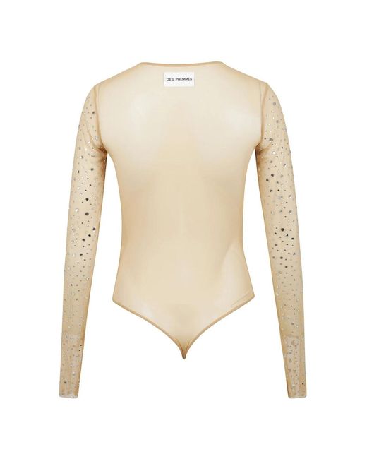 Des Phemmes Natural Schwarzes Top Mit Langen Ärmeln Und Kristalleinlage