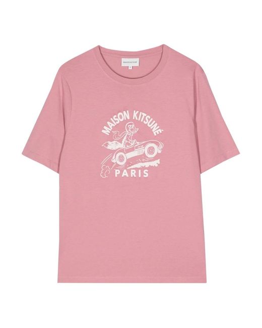 Camiseta rosa racing fox Maison Kitsuné de color Pink