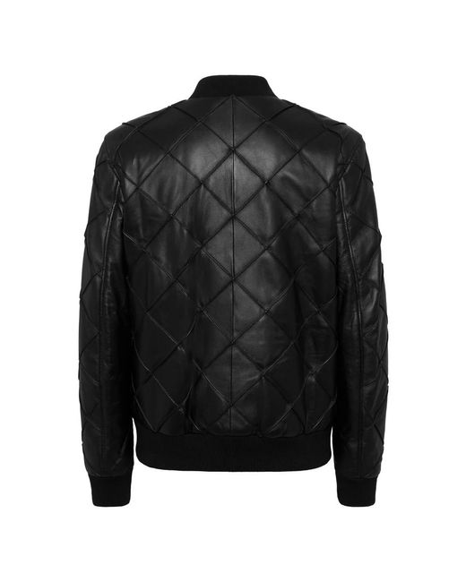 Philipp Plein Jassen ,Zwart ,Leer Leather Bomber Ls in het Black voor heren