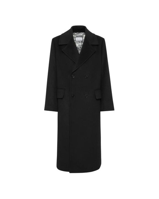 Philipp Plein Jassen ,Zwart ,Wol Herringbone Wool Double-Breasted Long Coat in het Black voor heren