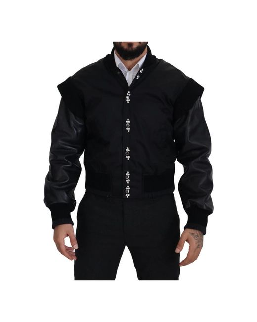 Dolce & Gabbana Jassen ,Zwart ,Leer Bomberjack Met Kristallen in het Black voor heren