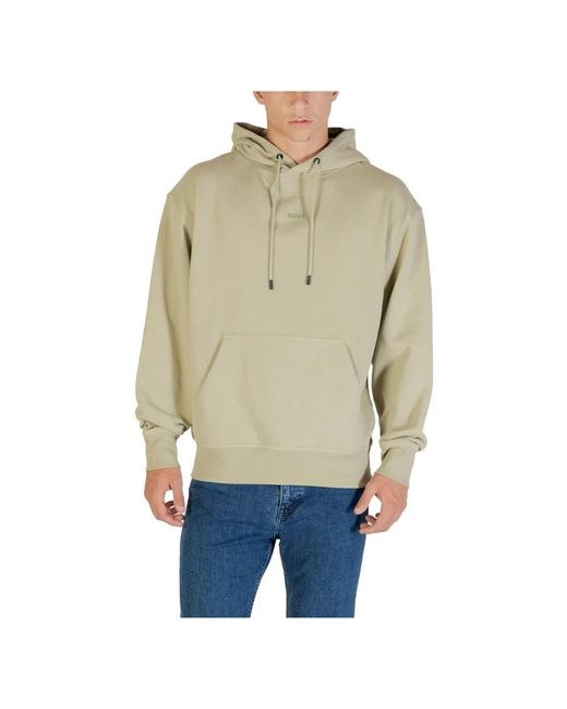 HUGO Hoodies & Sweatvesten ,Groen ,Katoen Hoodie Met Geborduurd Logo in het Natural voor heren