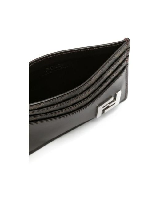 Fendi Accessoires ,Bruin ,Katoen Squared Ff Card Holder in het Black voor heren
