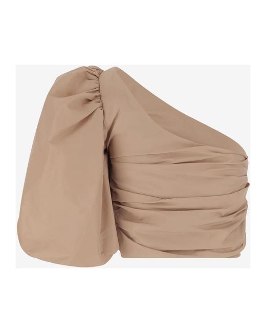 Pinko Overhemden ,Roze ,Polyester One-Shoulder Taffeta Crop Top in het Natural