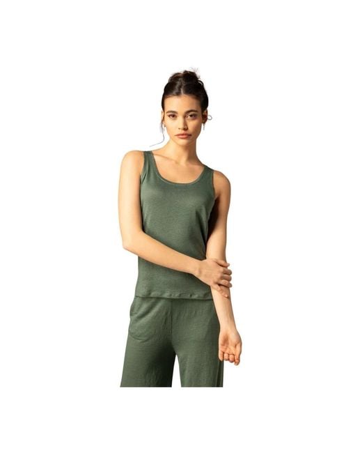 Majestic Filatures Green Sleeveless Tops