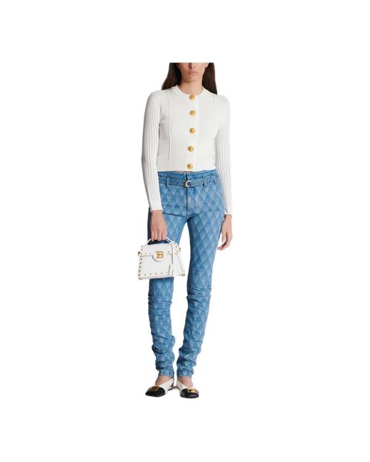 Balmain White Cropped Strickjacke
