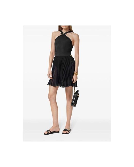 Versace Black Schwarzer Plissierter Minirock Transparenter Stoff