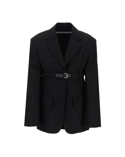 Blazer oversize de lana con cinturón de cuero Alexander Wang de color Black
