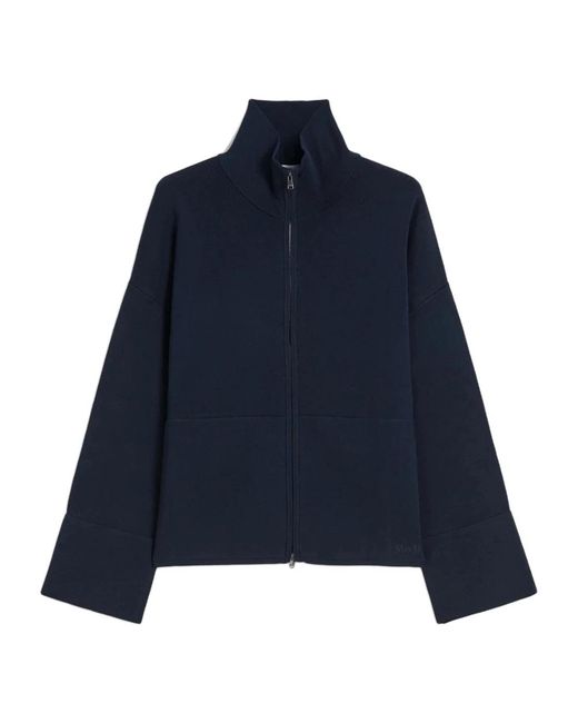 Max Mara Hoodies & Sweatvesten ,Blauw ,Viscose Crêpe Yarn Cardigan in het Blue