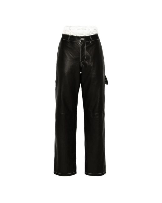 Halfboy Black Schwarze worker pants aus echtem leder