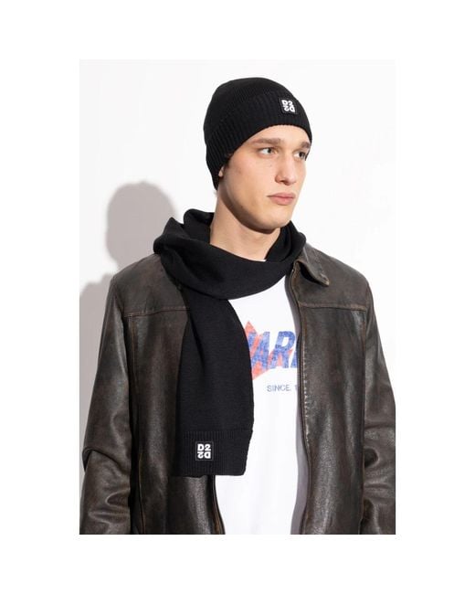 DSquared² Black Beanies for men