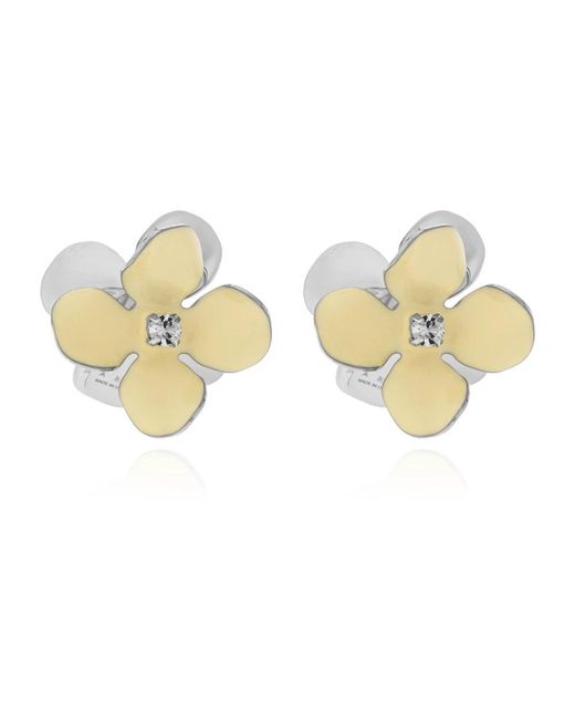 Marni Accessoires ,Geel ,Leer Floral Motif Earrings in het Metallic