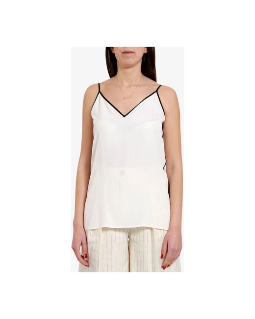 SIMONA CORSELLINI White Seidentop Mit Kontrastierender Paspelierung