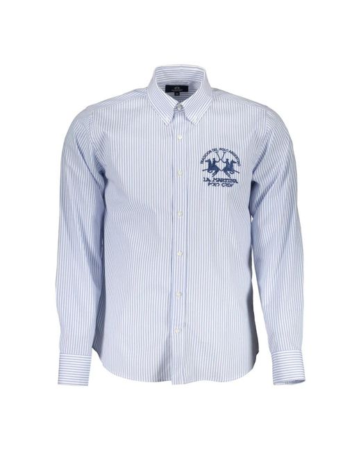 Camicia in cotone azzurro con ricamo di La Martina in Blue da Uomo