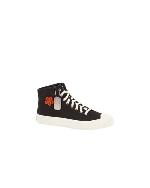 KENZO Black Flower Embroidered Lace Up High Top Sneakers for men