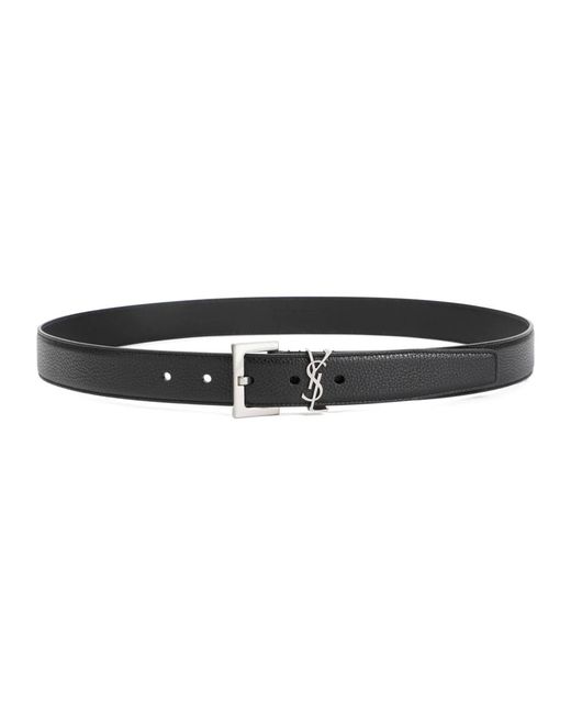 Saint Laurent Black Grained Leather Belt With Squared Buckle for men