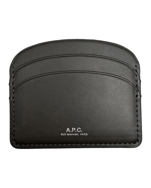 A.P.C. Houtskoolzwarte Leren Kaarthouder in het Black