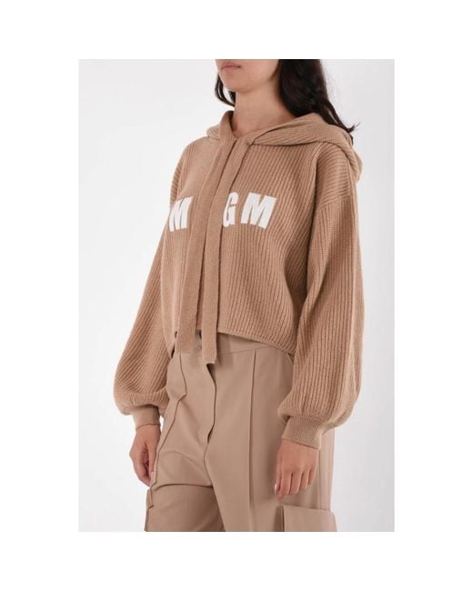 Jersey Con Capucha De Cachemira Y Mangas Amplias, Mujer, Talla MSGM de color Brown