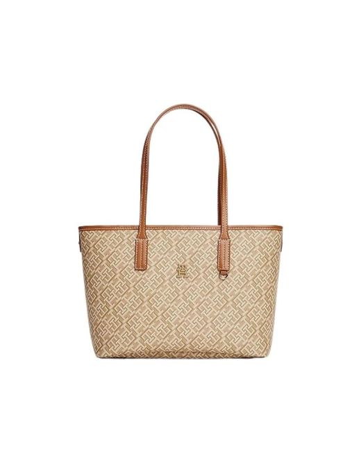 Tommy Hilfiger Natural Monogram Große Tote Bag Mit Strukturierter Oberfläche