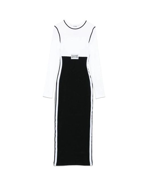 Jean Paul Gaultier Black Weiße logo-patch langarmkleid